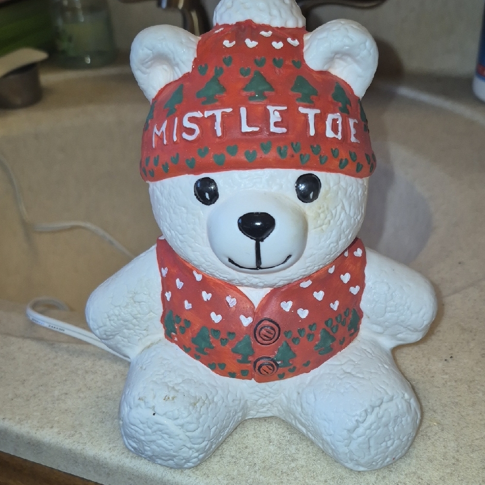 Marshall Fields Mistletoe Bear  Ceramic Nightlight